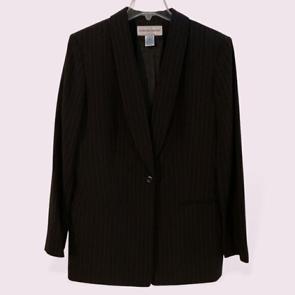 JONES NEW YORK Women’s Suit Jacket Pants Set Black Pinstriped - Picture 1 of 6